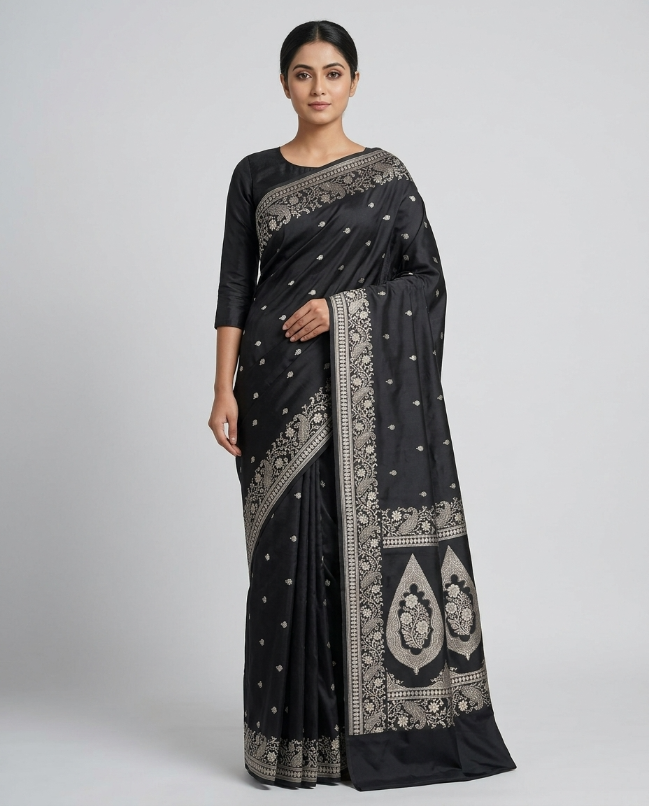 Pure Resham Zari Bridal Mashru Banarasi Saree on model